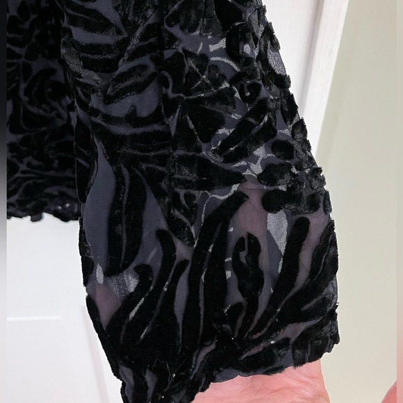 Laura Ashley Black Burn Out Velvet V Neck Tunic Blouse Top Boho Dark Romantic 8 - Picture 4 of 12